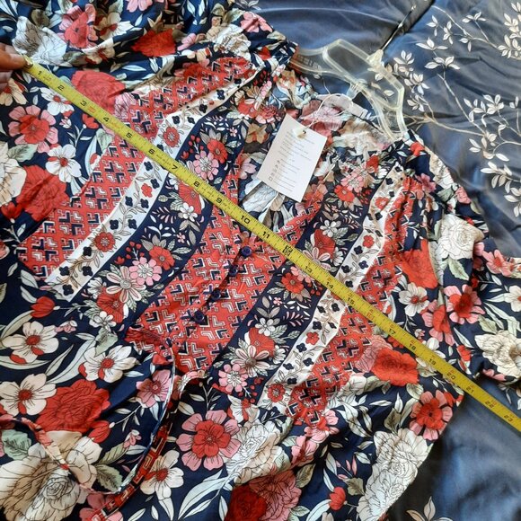 V Neck Tie-Waist Floral Bohemian Maxi Dress Flowy Ruffle w/Slit NWT! - Size S - Picture 13 of 16